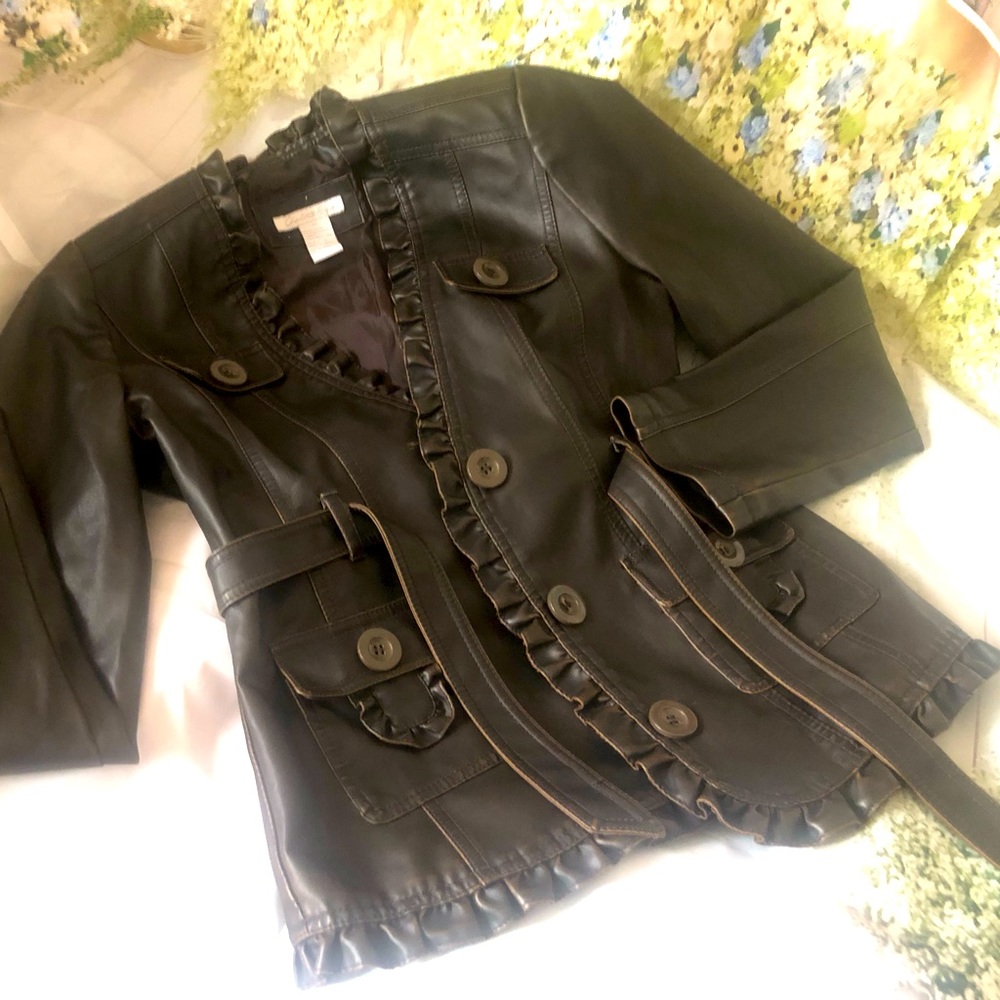 Beautiful Small brown pleather Charlotte Russe jacket with ruffles